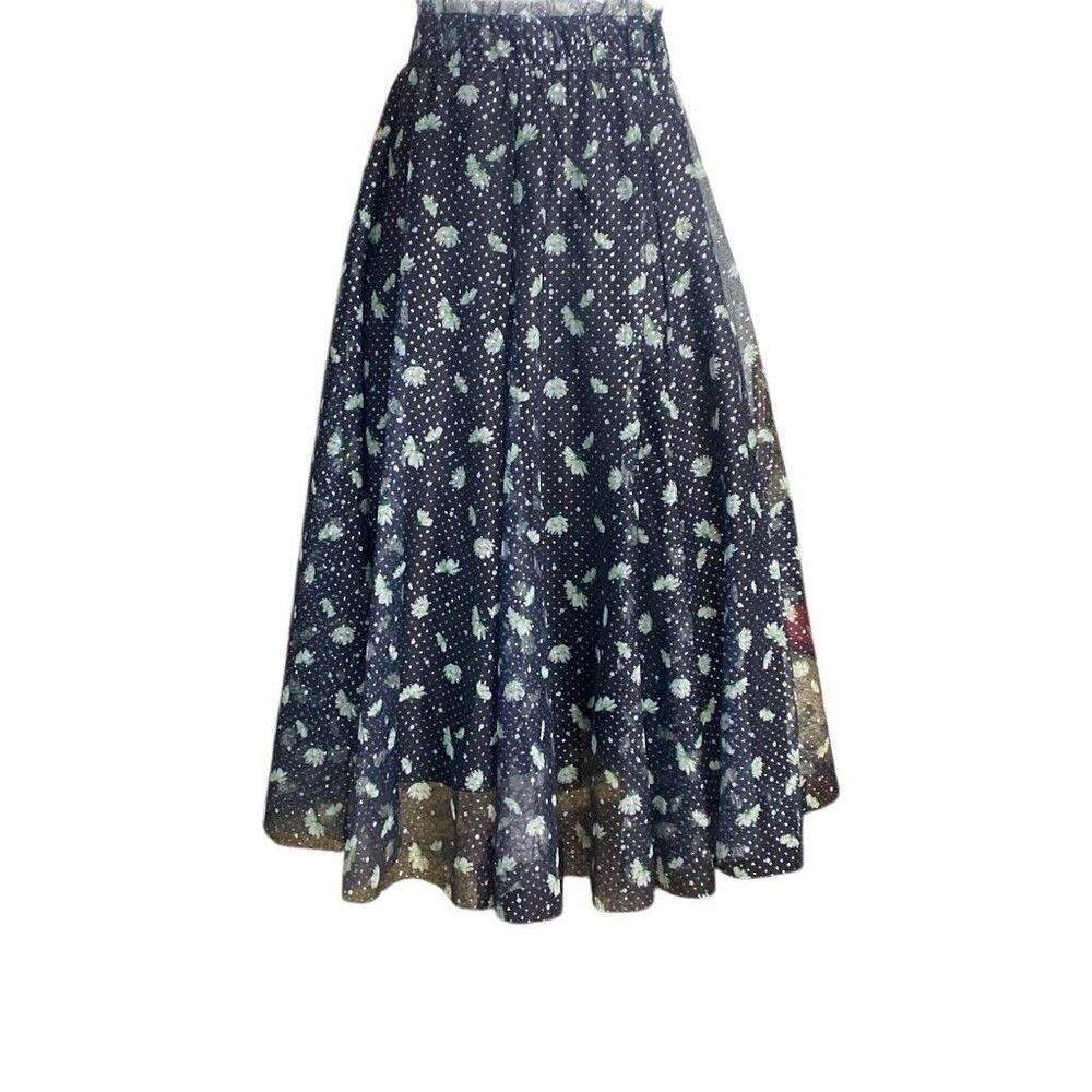 Cato Mesh Tulle Midi Pull On A-Line Black Green Floral Skirt Sz 18/20 Whimsigoth